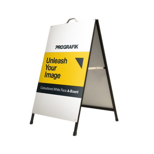 prografik white face a-board with black frame, dafrabb, metal panel a-frames